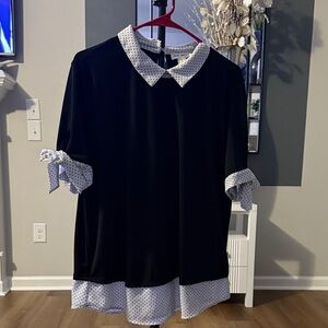 Faith and Joy Black Blouse with White Polka Dot Accents